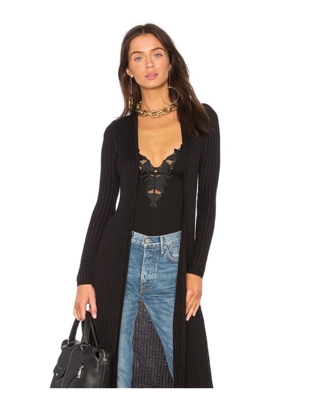 Lovers + Friends Black Open Knit Cardigan